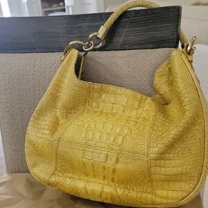 Brahmin Yellow Crocodile-Embossed Leather Hobo Bag